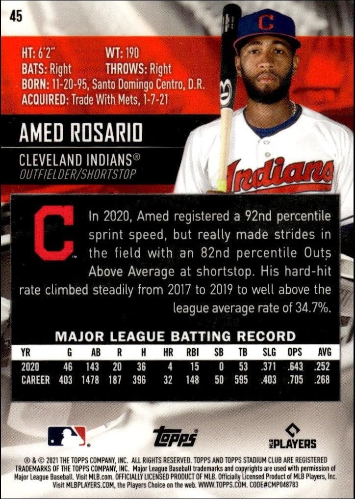 2021 Topps Stadium Club Chrome Amed Rosario #45 baseball trading card back