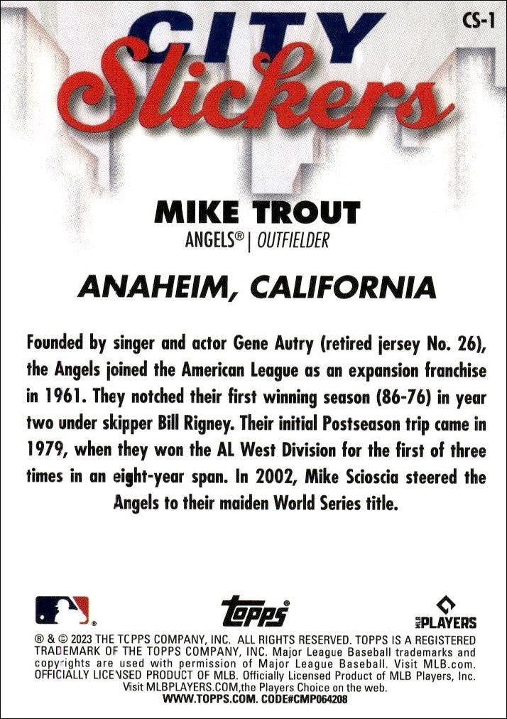 2023 Topps Big League Mike Trout #CS-1 baseball trading card back