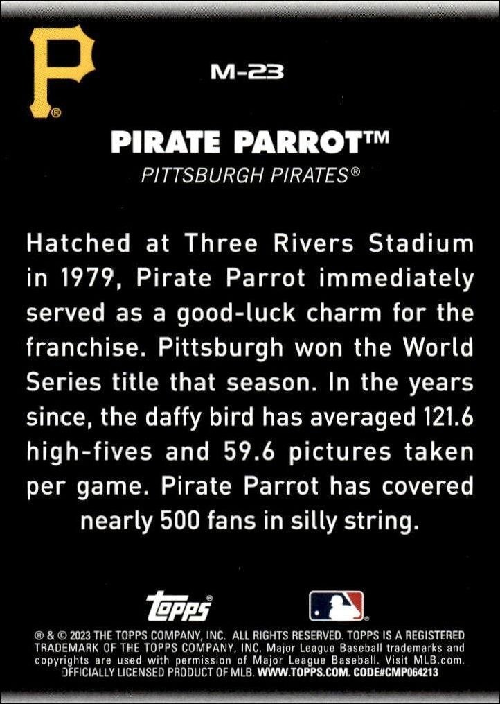 2023 Topps Big League Pirate Parrot #M-23 baseball trading card back