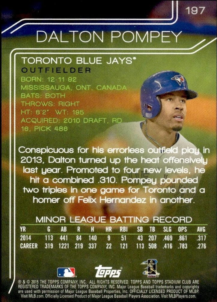 2015 Topps Stadium Club Dalton Pompey #197 baseball trading card back