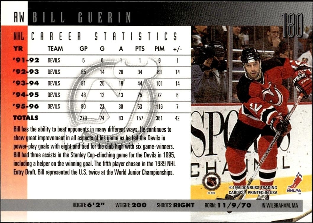 1996-97 Donruss Bill Guerin #180 hockey trading card back