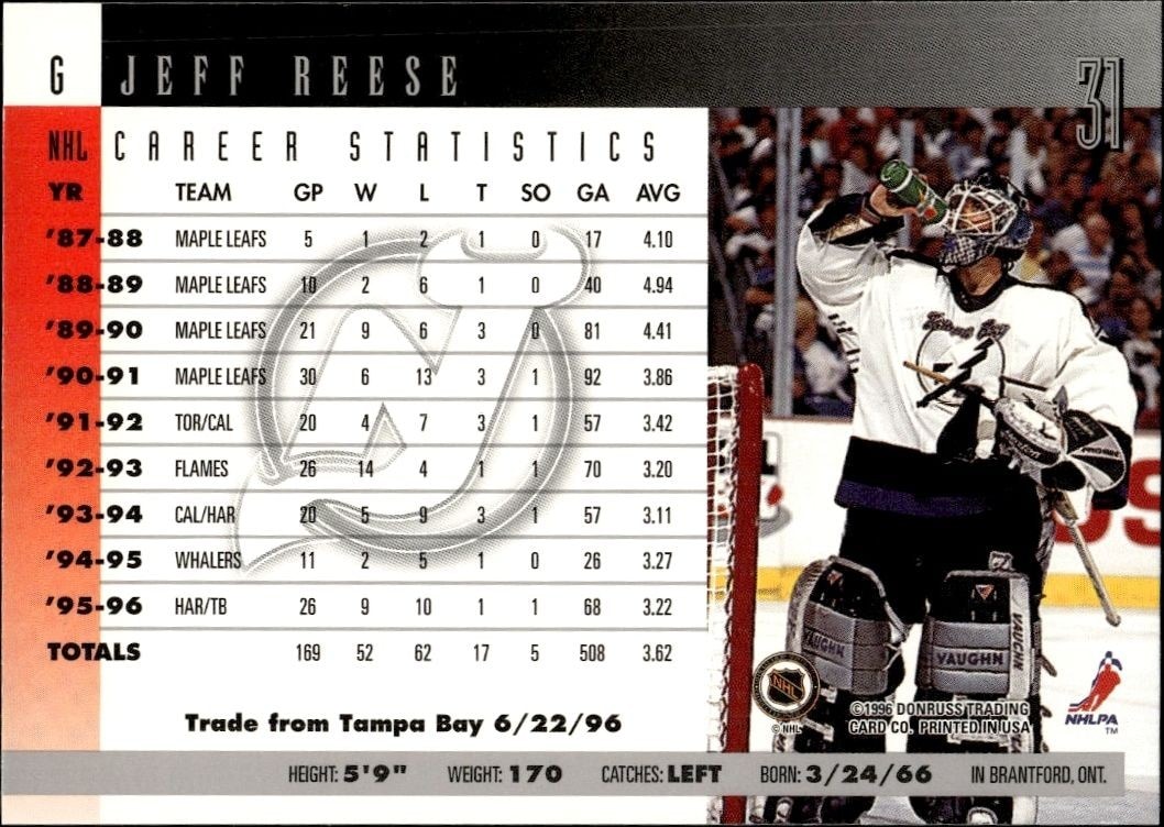 1996-97 Donruss Jeff Reese #31 hockey trading card back