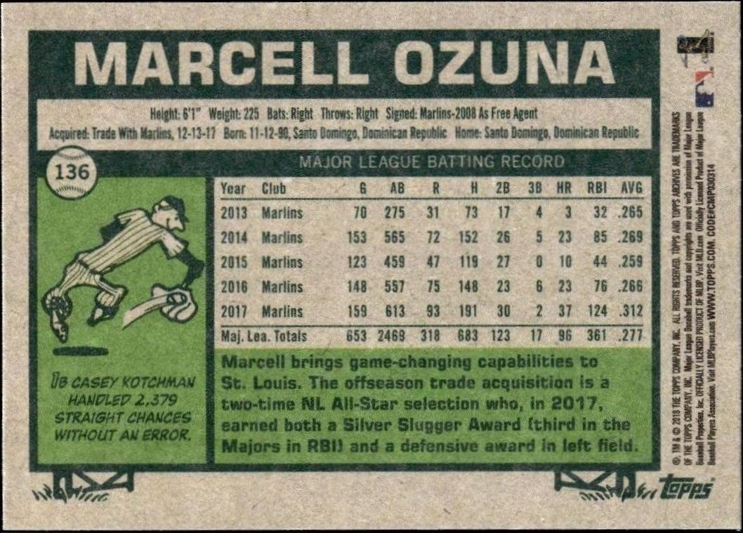2018 Topps Archives Marcell Ozuna #136 baseball trading card back