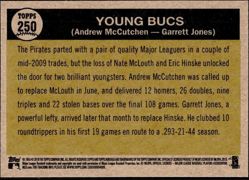 2010 Topps Heritage Andrew McCutchen #250 baseball trading card back