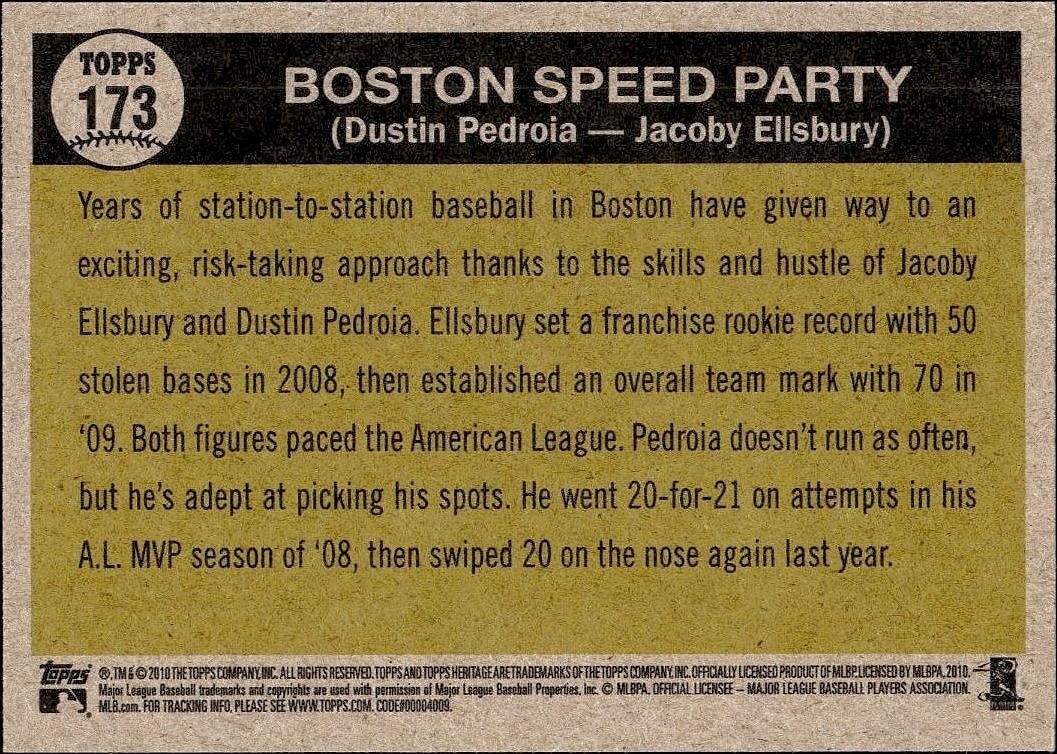 2010 Topps Heritage Dustin Pedroia #173 baseball trading card back
