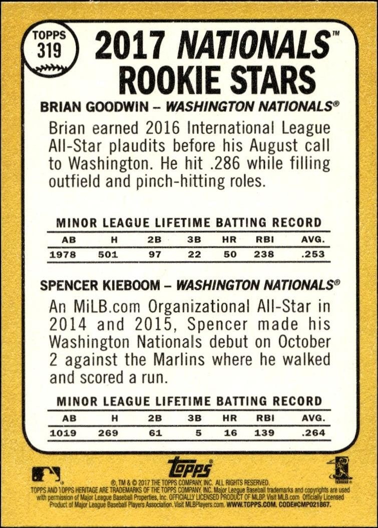 2017 Topps Heritage Brian Goodwin #319 baseball trading card back