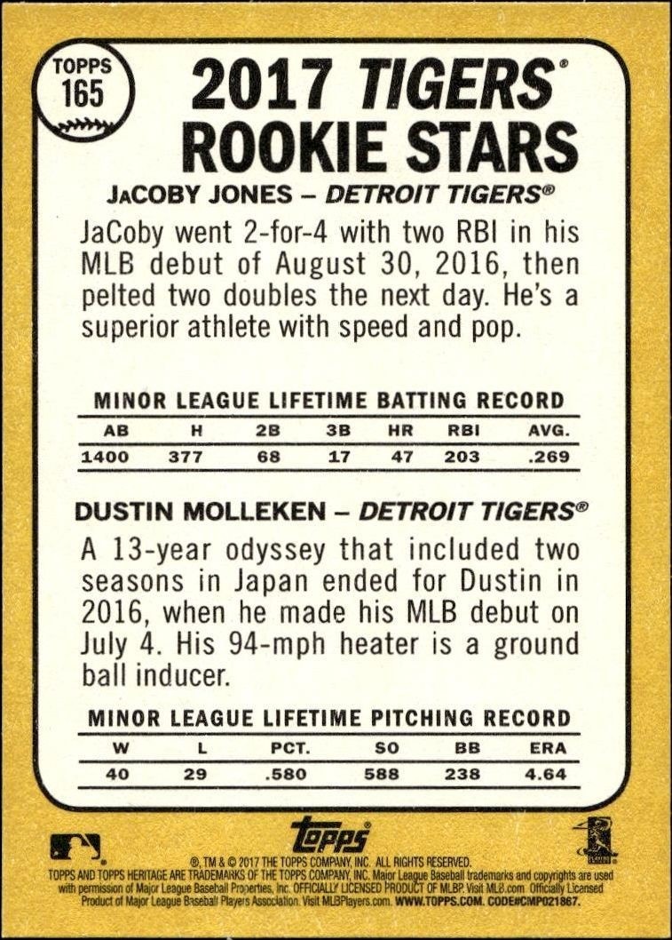2017 Topps Heritage Dustin Molleken #165 baseball trading card back