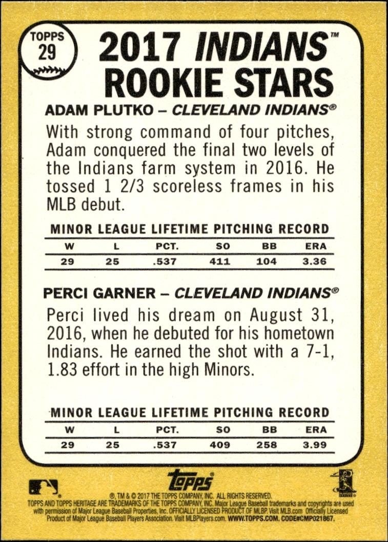 2017 Topps Heritage Adam Plutko #29 baseball trading card back