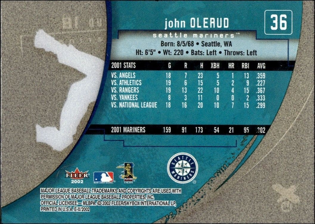 2002 Fleer E-x John Olerud #36 baseball trading card back