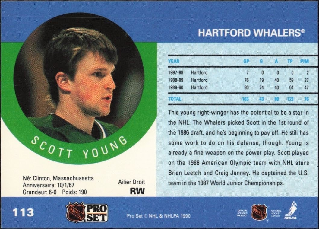 1990-91 Pro Set Scott Young #113 hockey trading card back