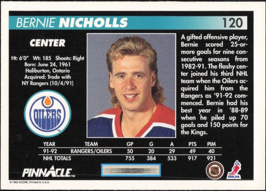 1992-93 Pinnacle Cam Neely #232 hockey trading card back