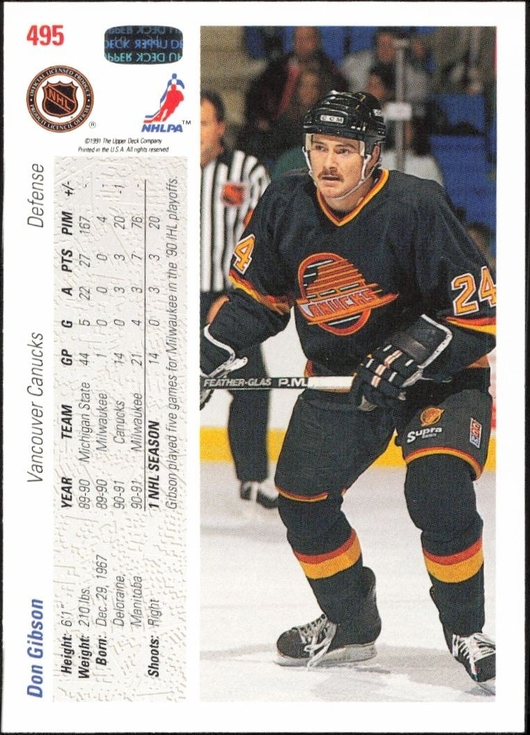 1991-92 Upper Deck Don Gibson #495 hockey trading card back