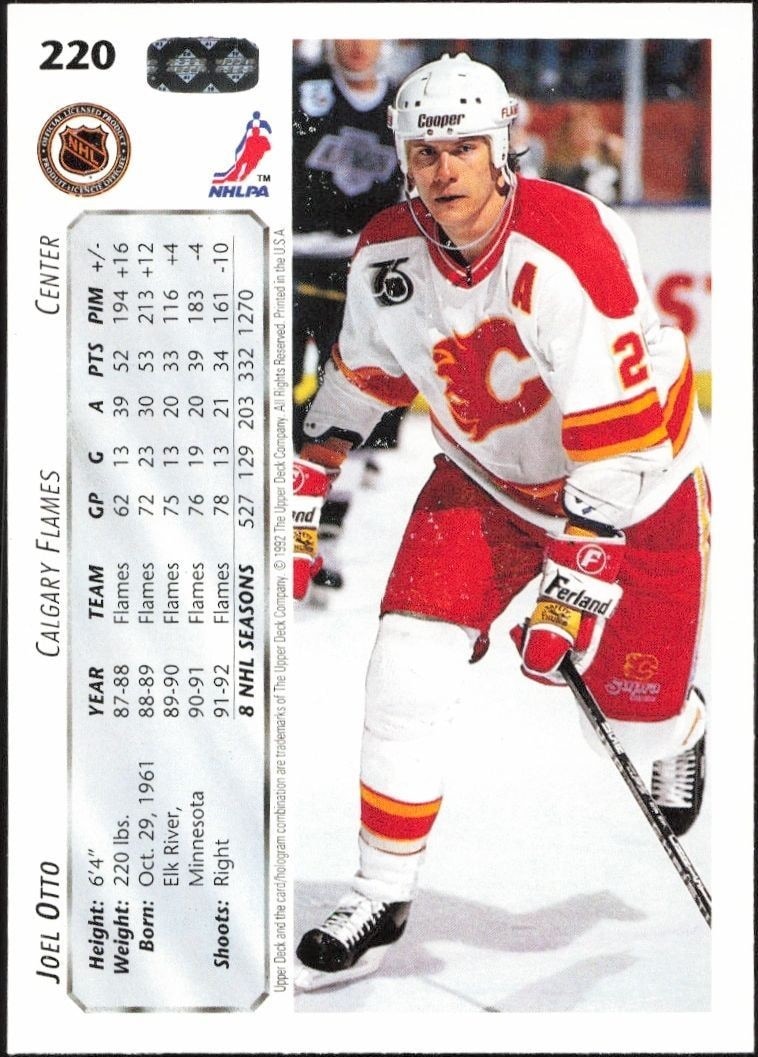 1992-93 Upper Deck Joel Otto #220 hockey trading card back