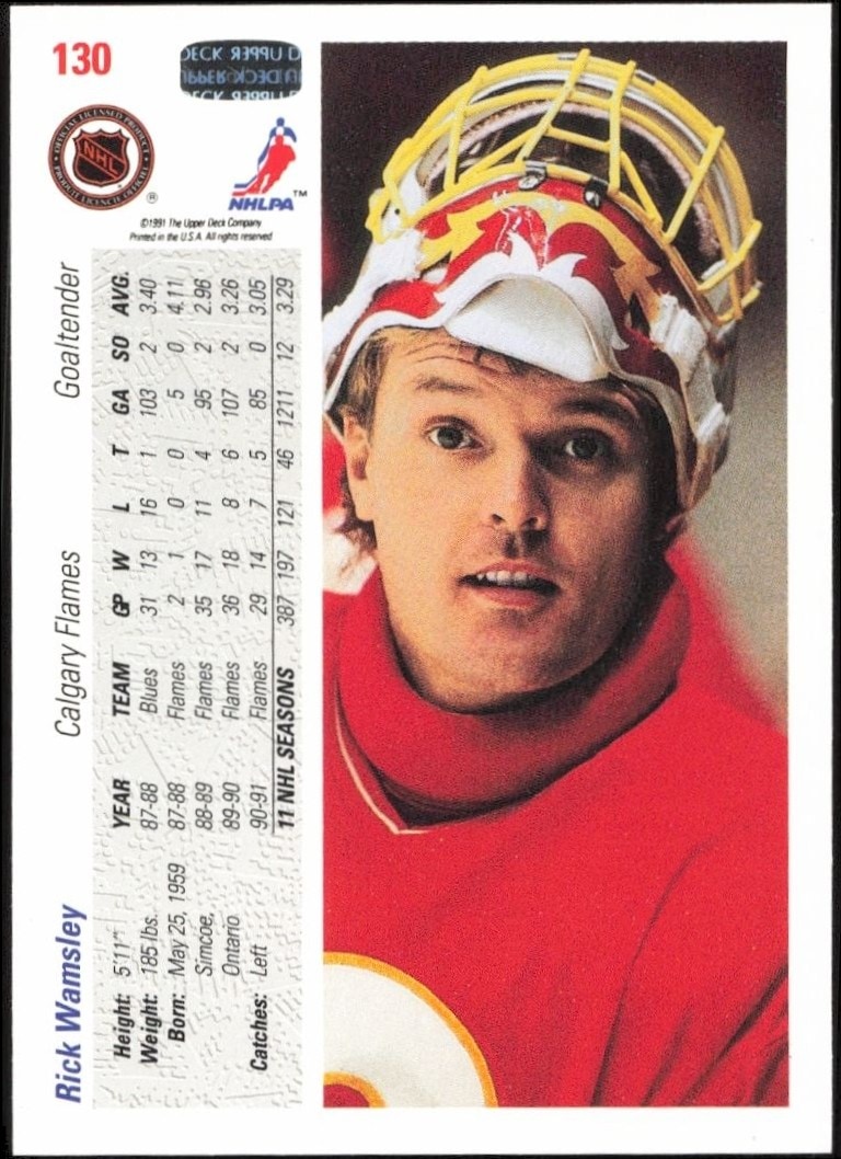 1991-92 Upper Deck Rick Wamsley #130 hockey trading card back