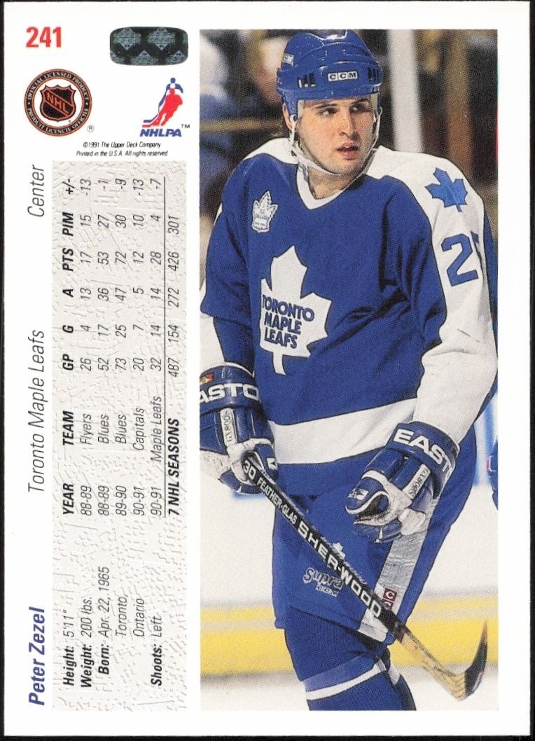 1991-92 Upper Deck Peter Zezel #241 hockey trading card back