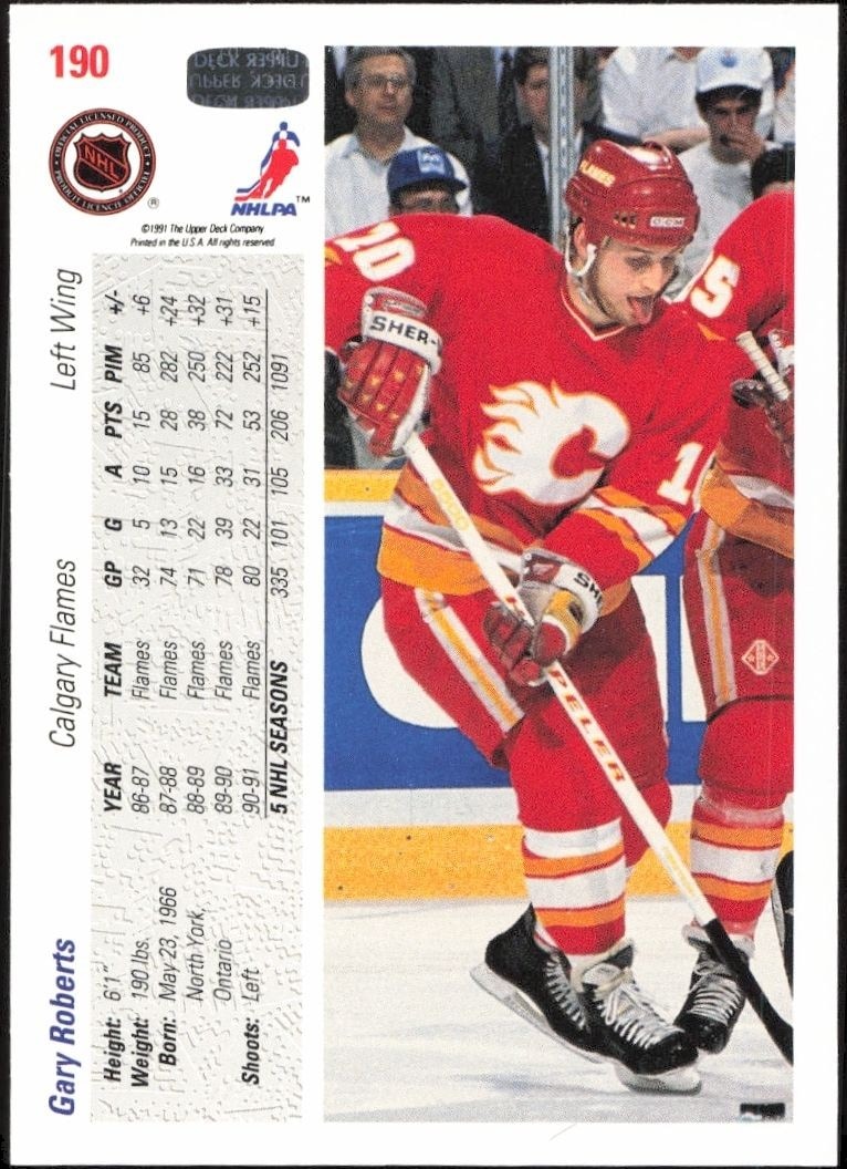 1991-92 Upper Deck Gary Roberts #190 hockey trading card back