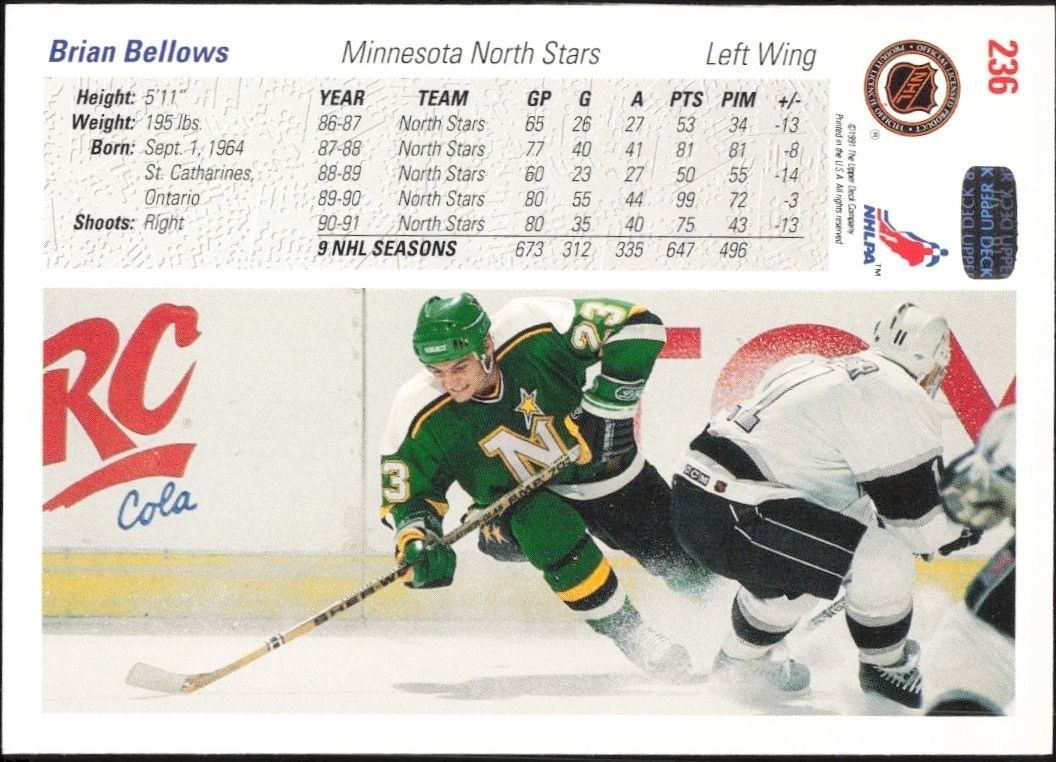 1991-92 Upper Deck Brian Bellows #236 hockey trading card back