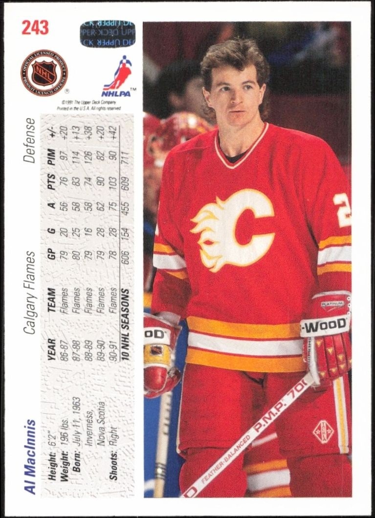 1991-92 Upper Deck Al MacInnis #243 hockey trading card back