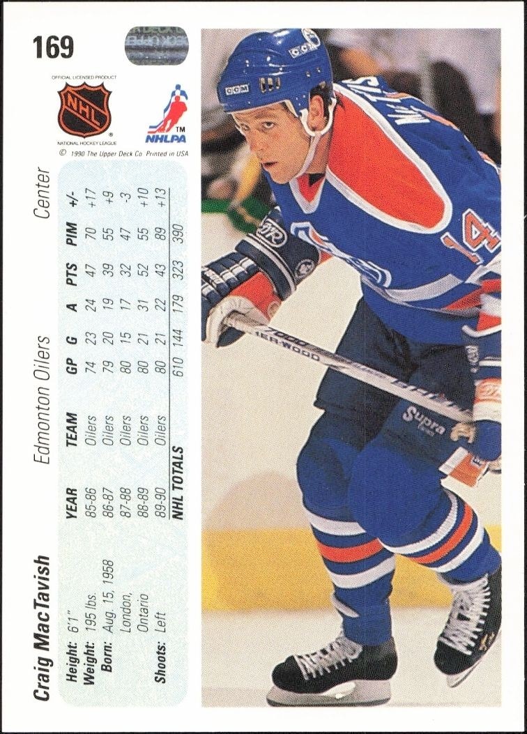 1990-91 Upper Deck Craig MacTavish #169 hockey trading card back