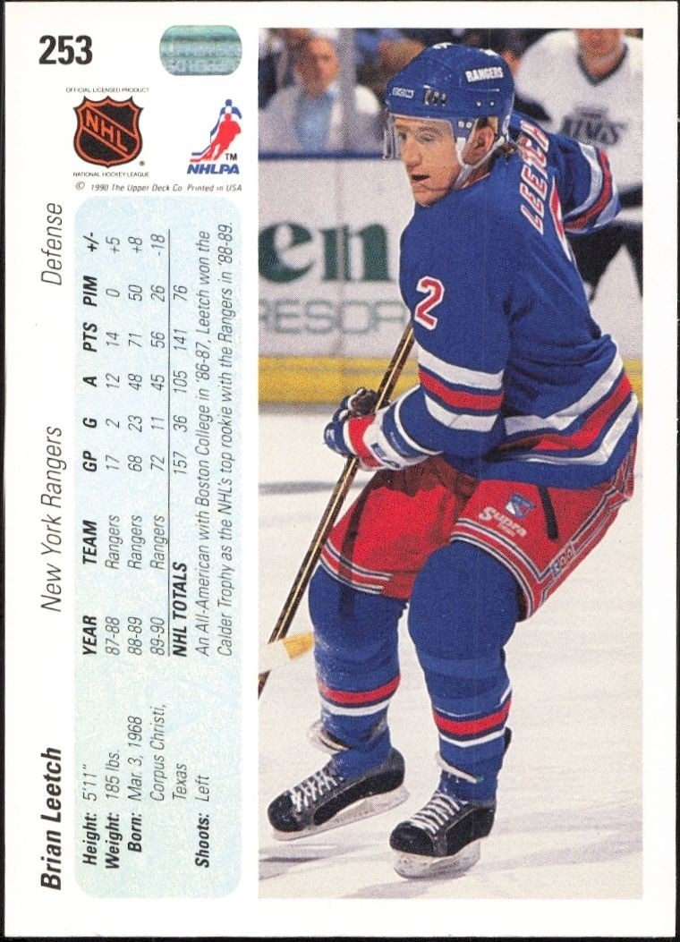 1990-91 Upper Deck Brian Leetch #253 hockey trading card back
