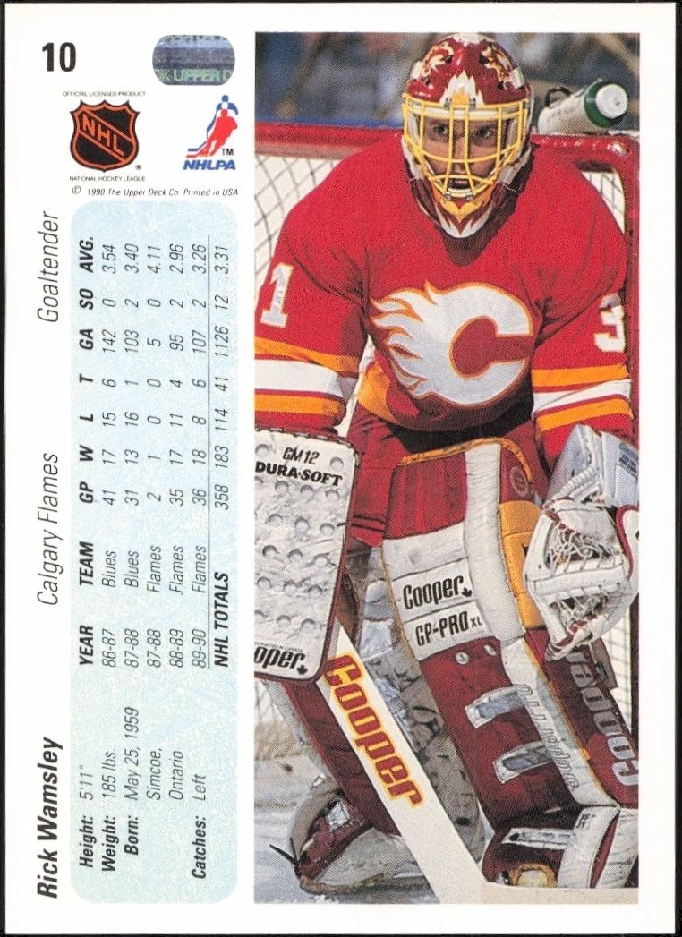 1990-91 Upper Deck Rick Wamsley #10 hockey trading card back