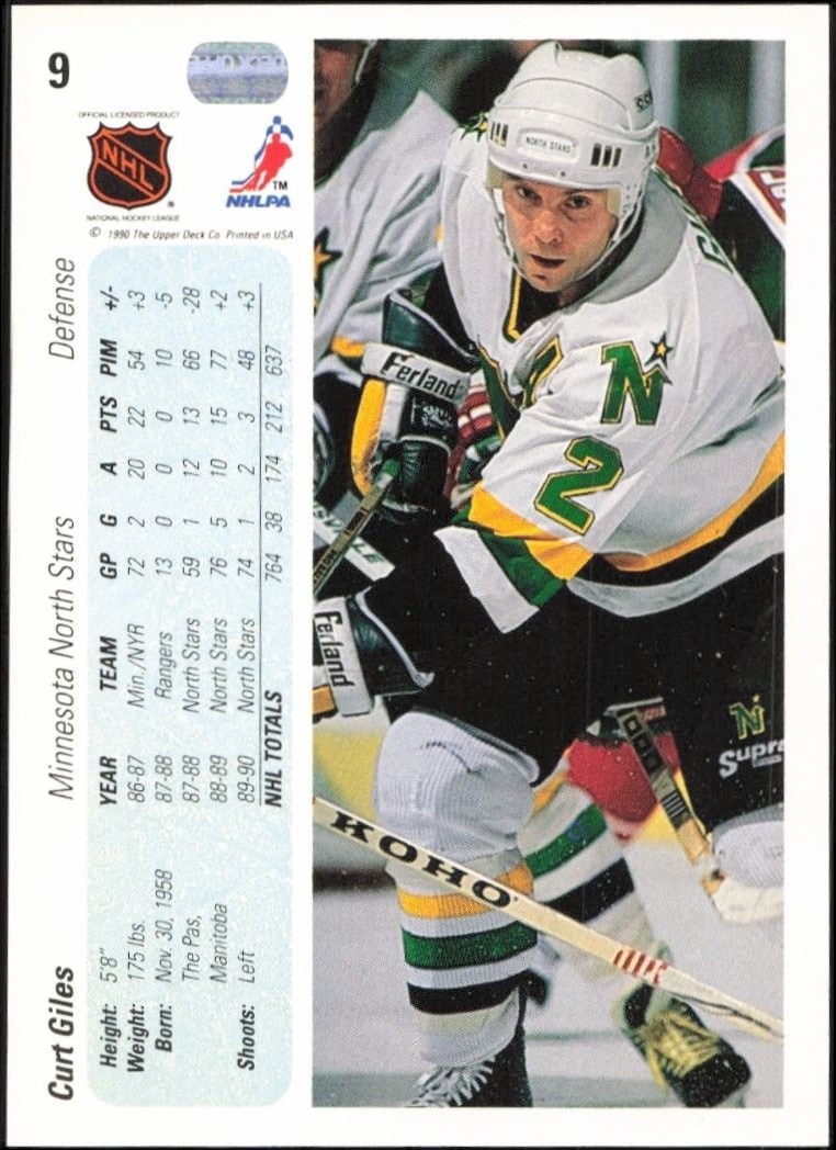 1990-91 Upper Deck Curt Giles #9 hockey trading card back