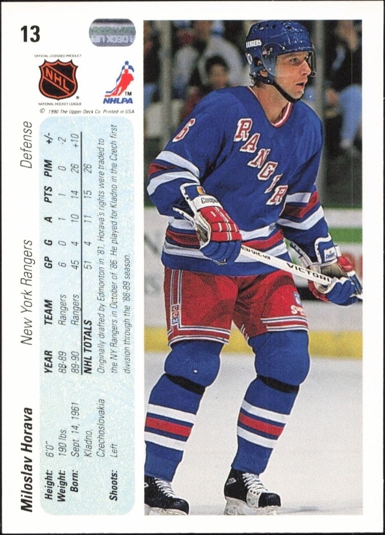 1990-91 Upper Deck Miloslav Horava #13 hockey trading card back