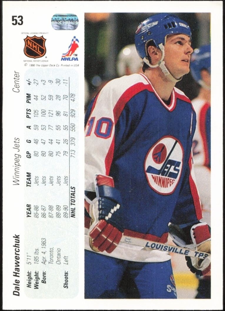 1990-91 Upper Deck Dale Hawerchuk #53 hockey trading card back