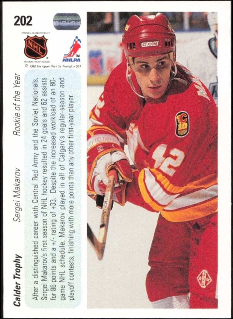 1990-91 Upper Deck Sergei Makarov #202 hockey trading card back