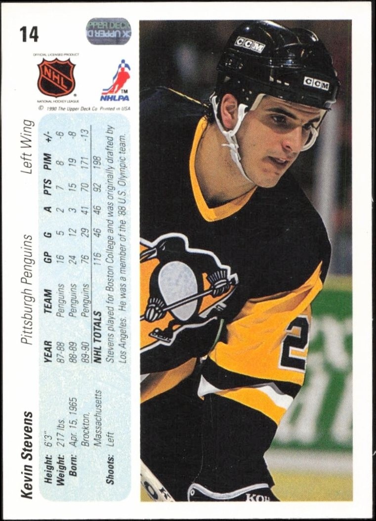 1990-91 Upper Deck Kevin Stevens #14 hockey trading card back
