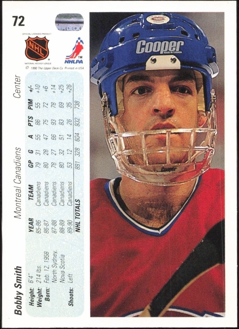 1990-91 Upper Deck Bobby Smith #72 hockey trading card back