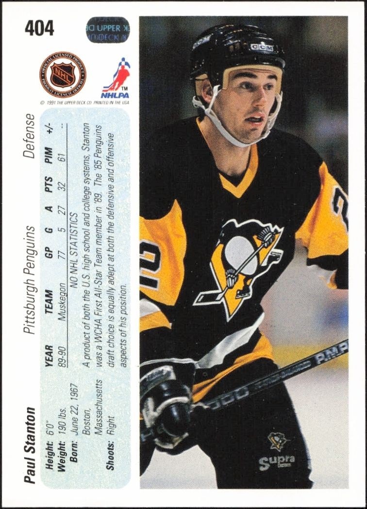 1990-91 Upper Deck Paul Stanton #404 hockey trading card back