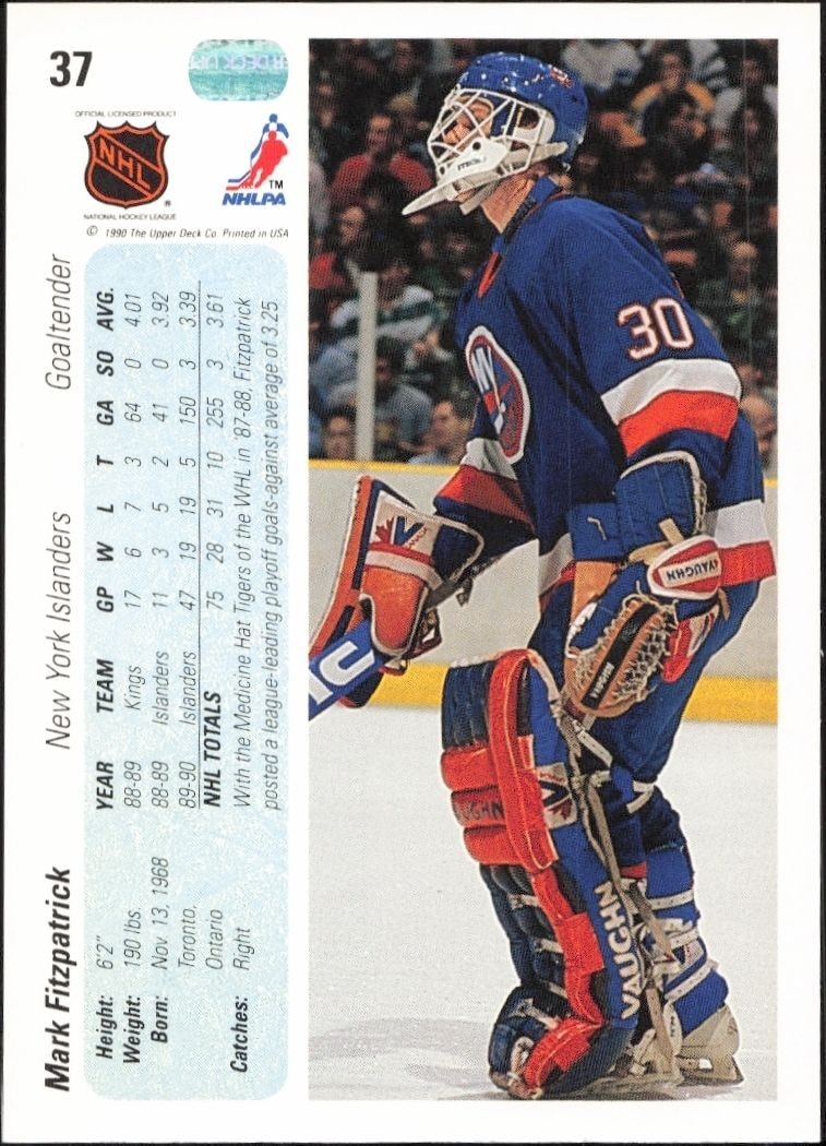1990-91 Upper Deck Mark Fitzpatrick #37 hockey trading card back