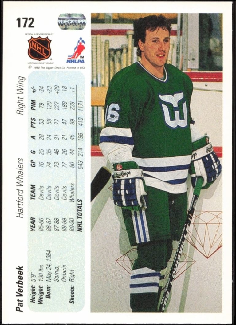 1990-91 Upper Deck Pat Verbeek #172 hockey trading card back