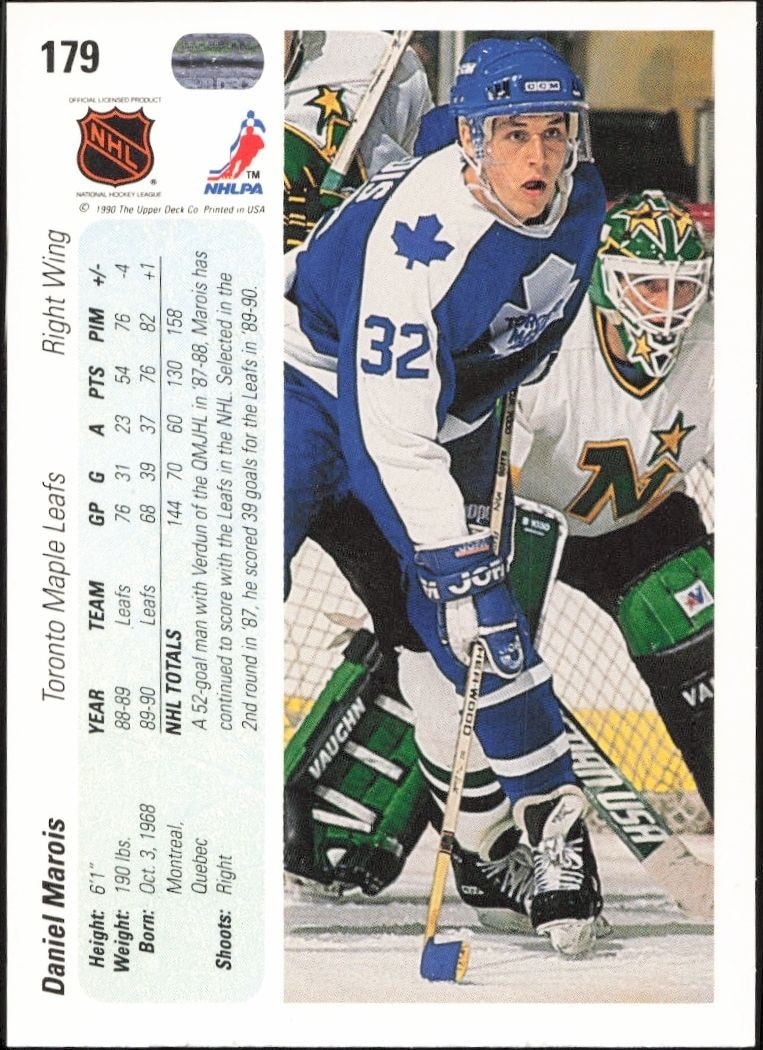 1990-91 Upper Deck Daniel Marois #179 hockey trading card back