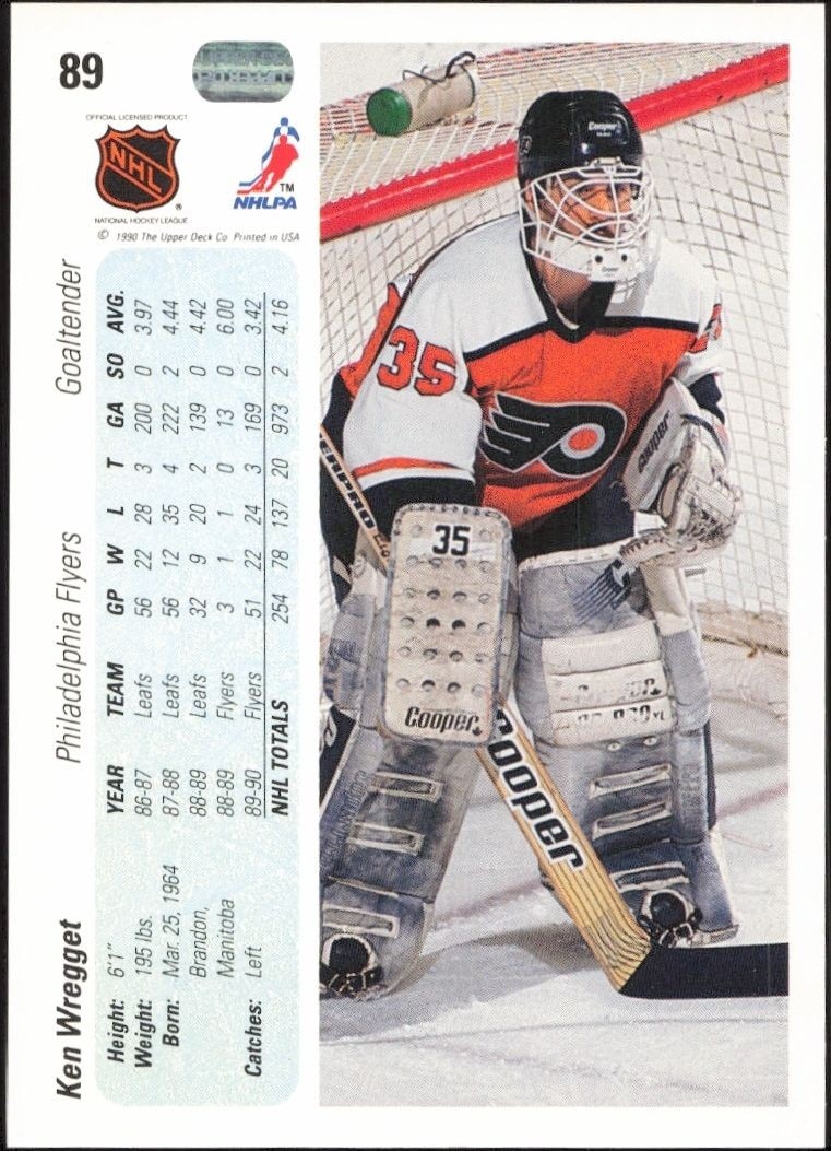 1990-91 Upper Deck Ken Wregget #89 hockey trading card back