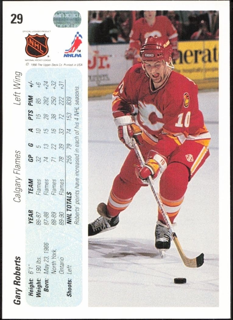 1990-91 Upper Deck Gary Roberts #29 hockey trading card back