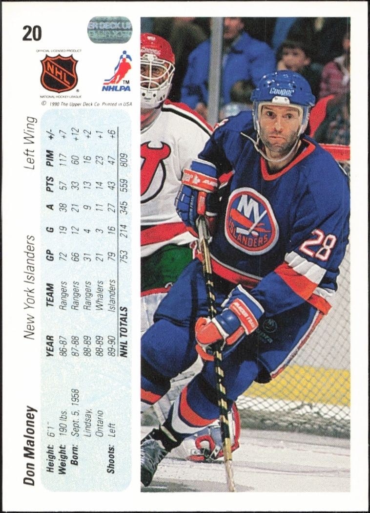 1990-91 Upper Deck Don Maloney #20 hockey trading card back