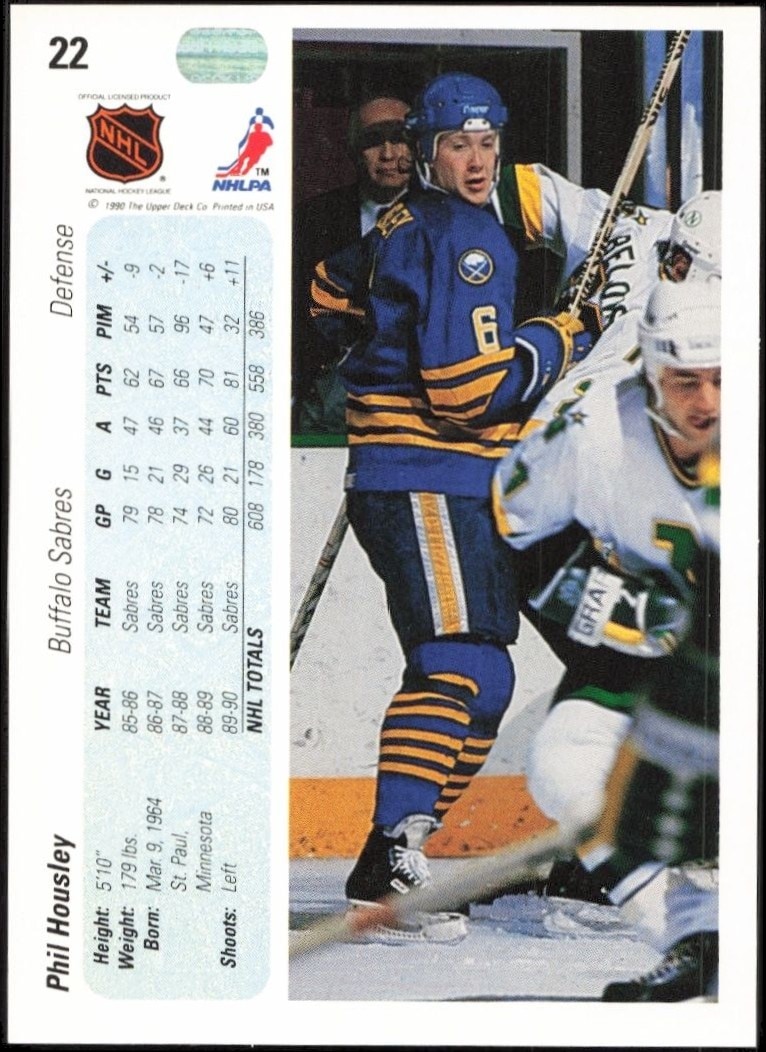 1990-91 Upper Deck Phil Housley #22 hockey trading card back