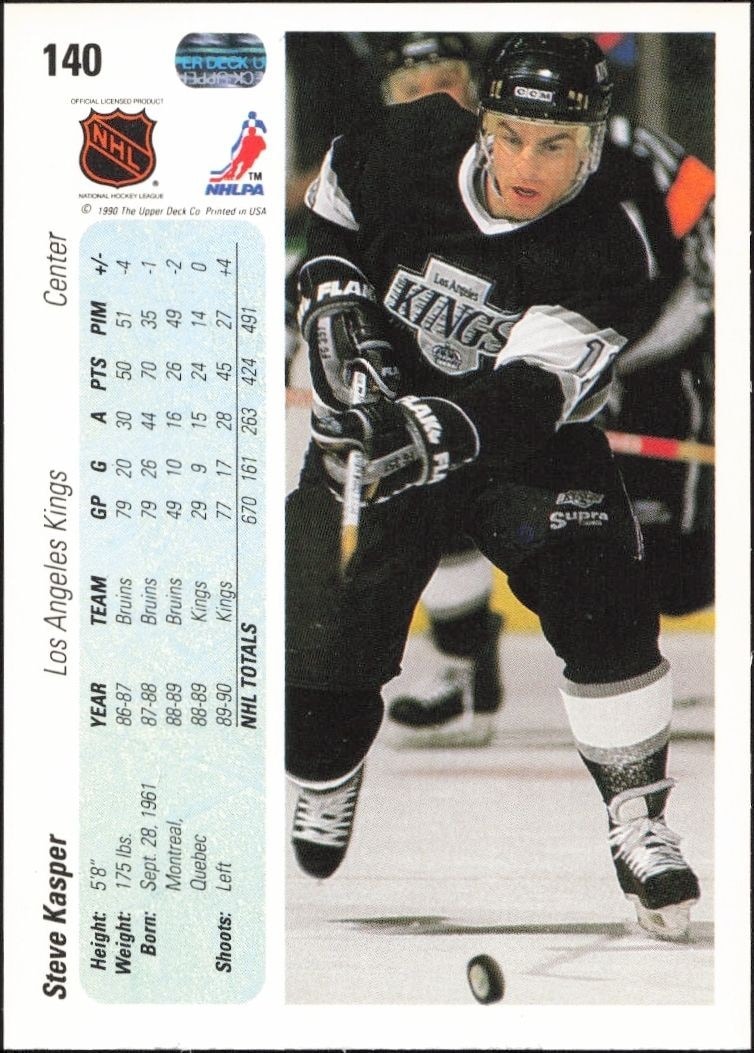 1990-91 Upper Deck Steve Kasper #140 hockey trading card back