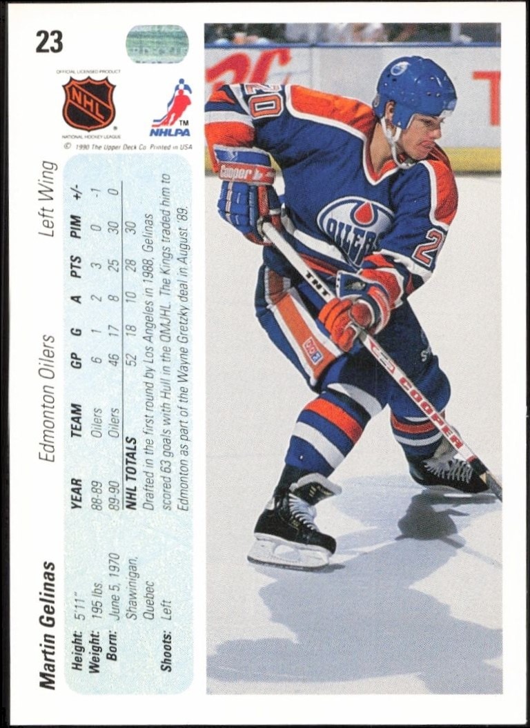1990-91 Upper Deck Martin Gelinas #23 hockey trading card back