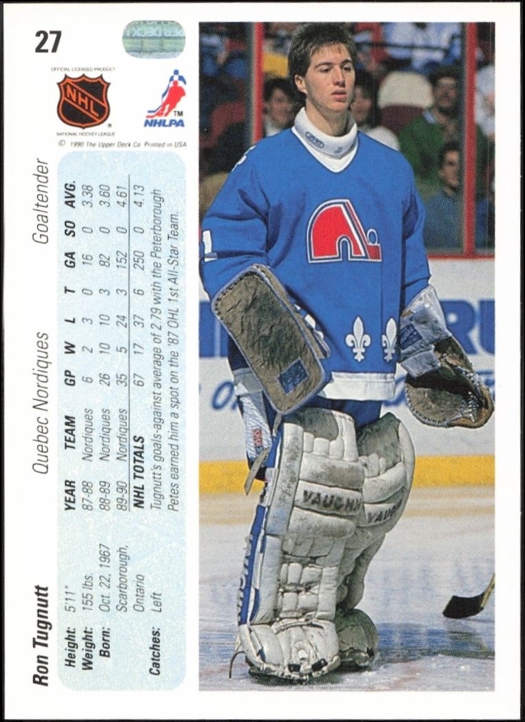 1990-91 Upper Deck Ron Tugnutt #27 hockey trading card back