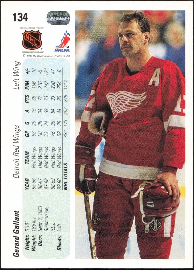 1990-91 Upper Deck Gerard Gallant #134 hockey trading card back