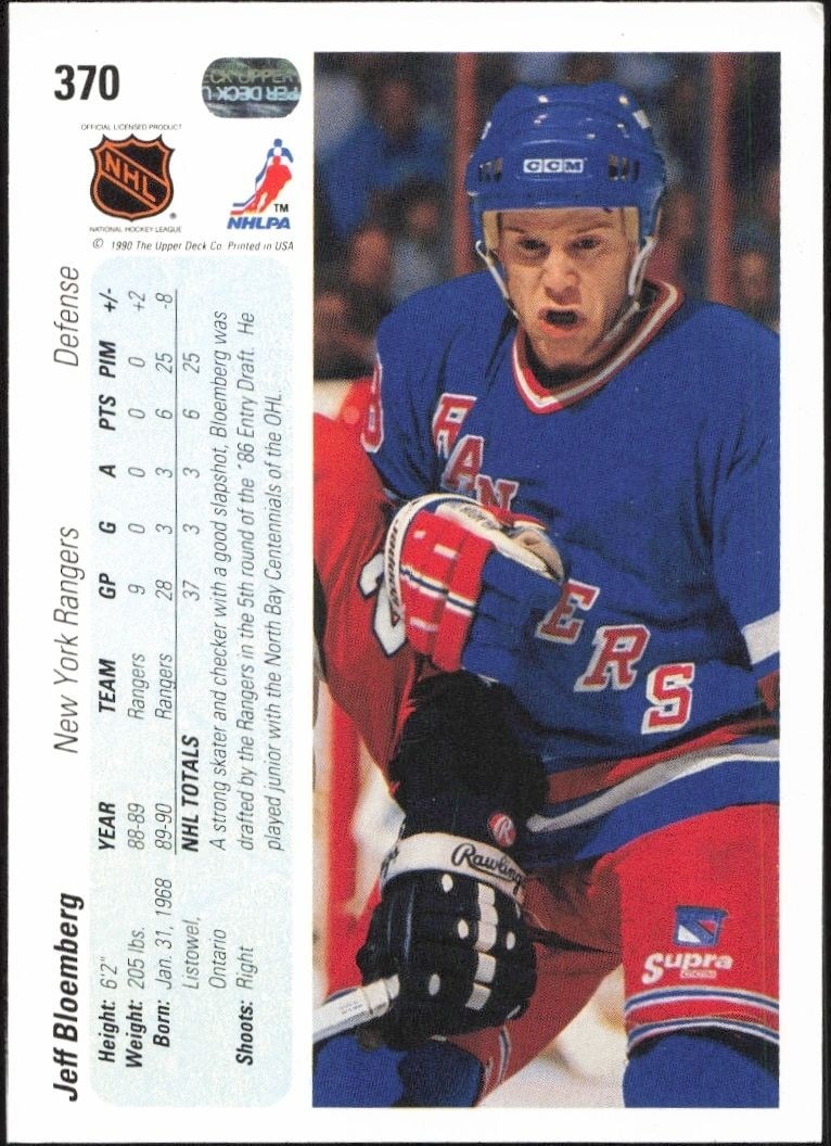 1990-91 Upper Deck Jeff Bloemberg #370 hockey trading card back