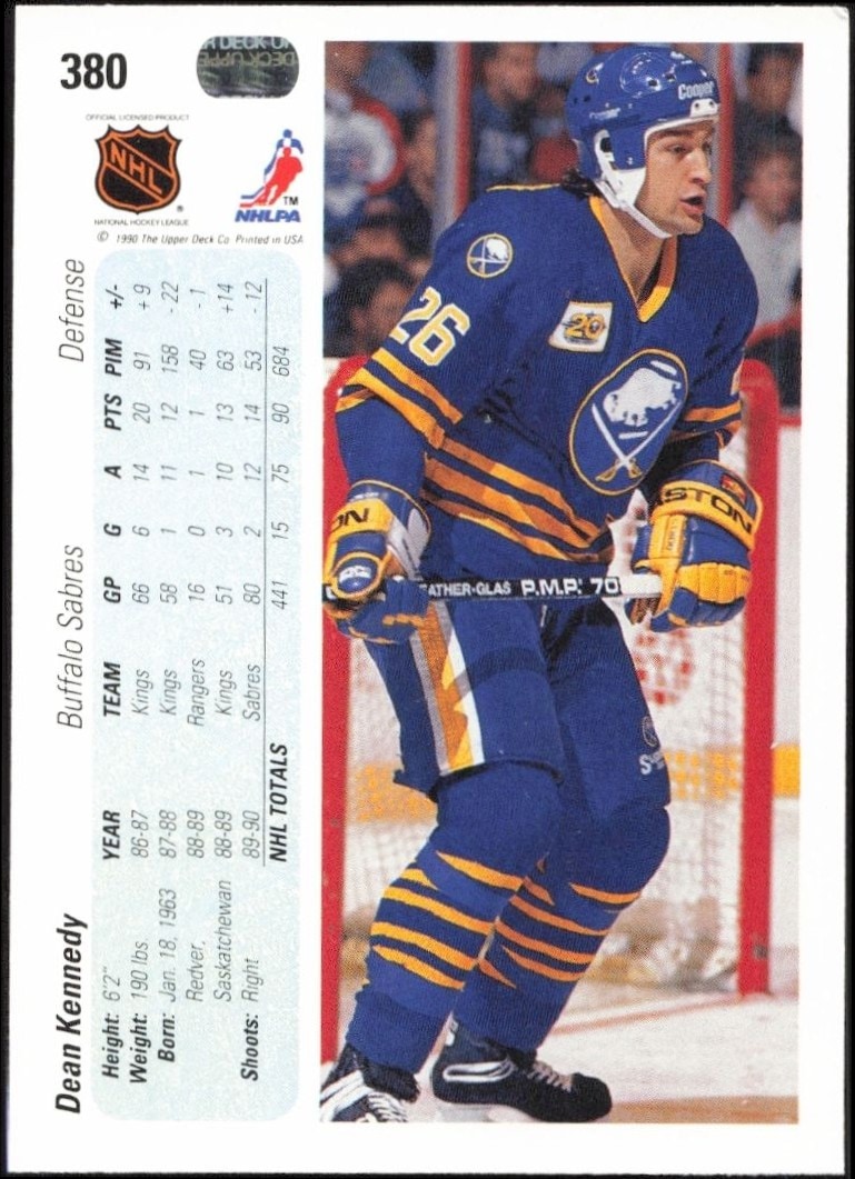 1990-91 Upper Deck Dean Kennedy #380 hockey trading card back