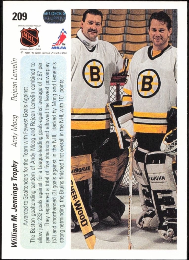 1990-91 Upper Deck Andy Moog #209 hockey trading card back