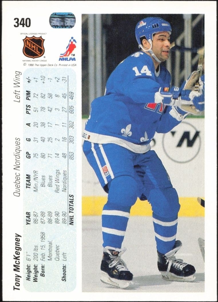 1990-91 Upper Deck Tony McKegney #340 hockey trading card back