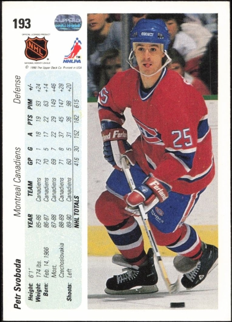 1990-91 Upper Deck Petr Svoboda #193 hockey trading card back