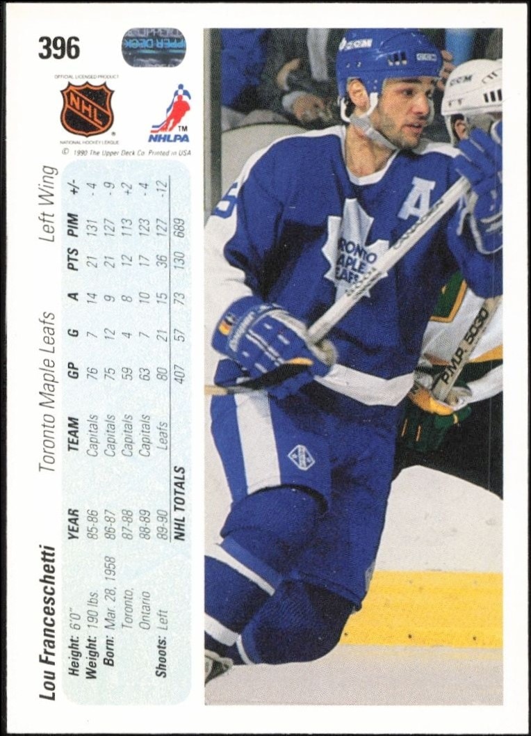 1990-91 Upper Deck Lou Franceschetti #396 hockey trading card back