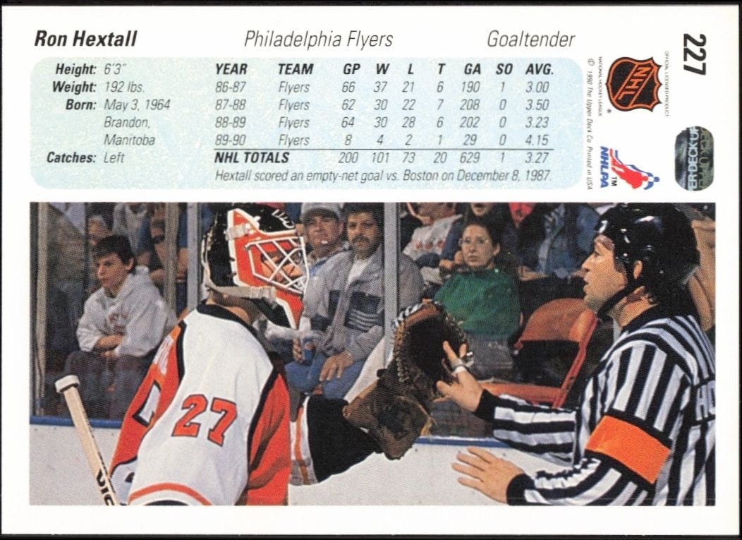 1990-91 Upper Deck Ron Hextall #227 hockey trading card back